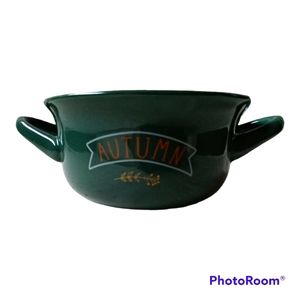 Holiday Homes- Ceramic serving  Soup/Snack  Bowl with Handles -Color- Green